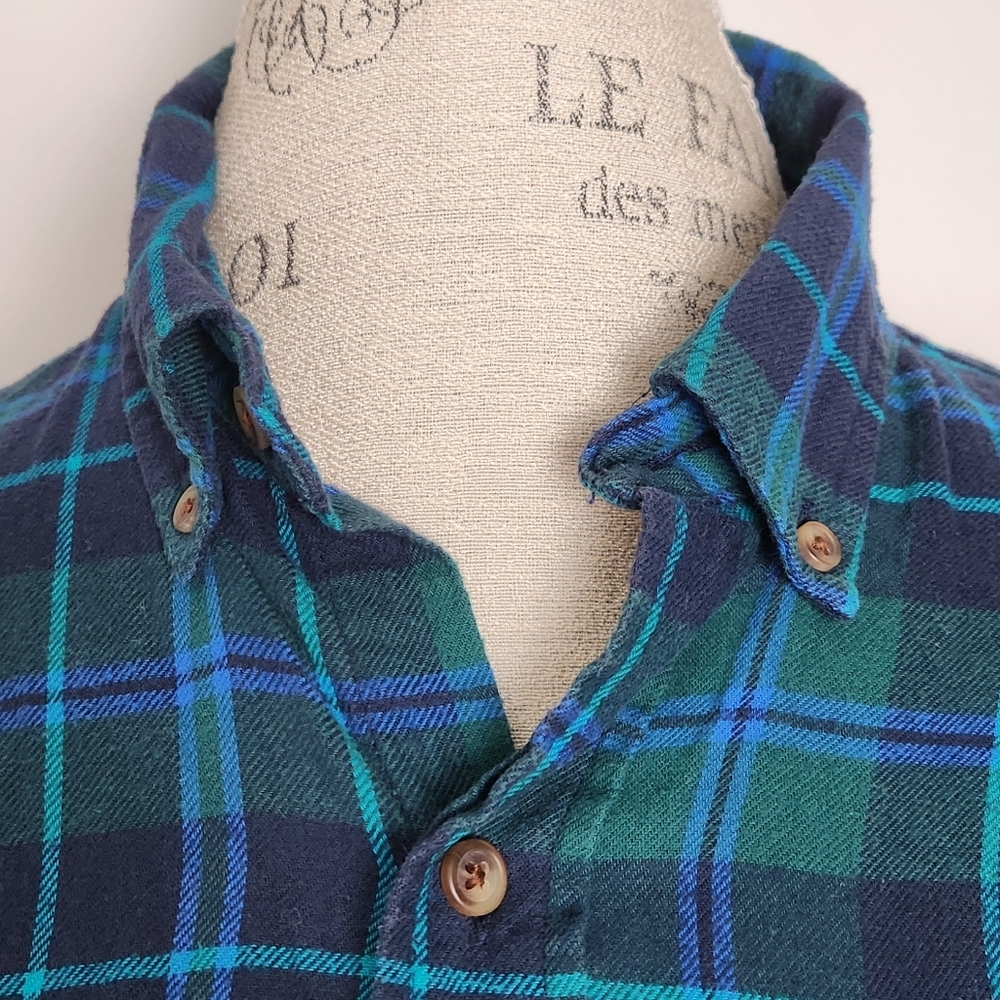 Men's Green and Blue Plaid Shirt